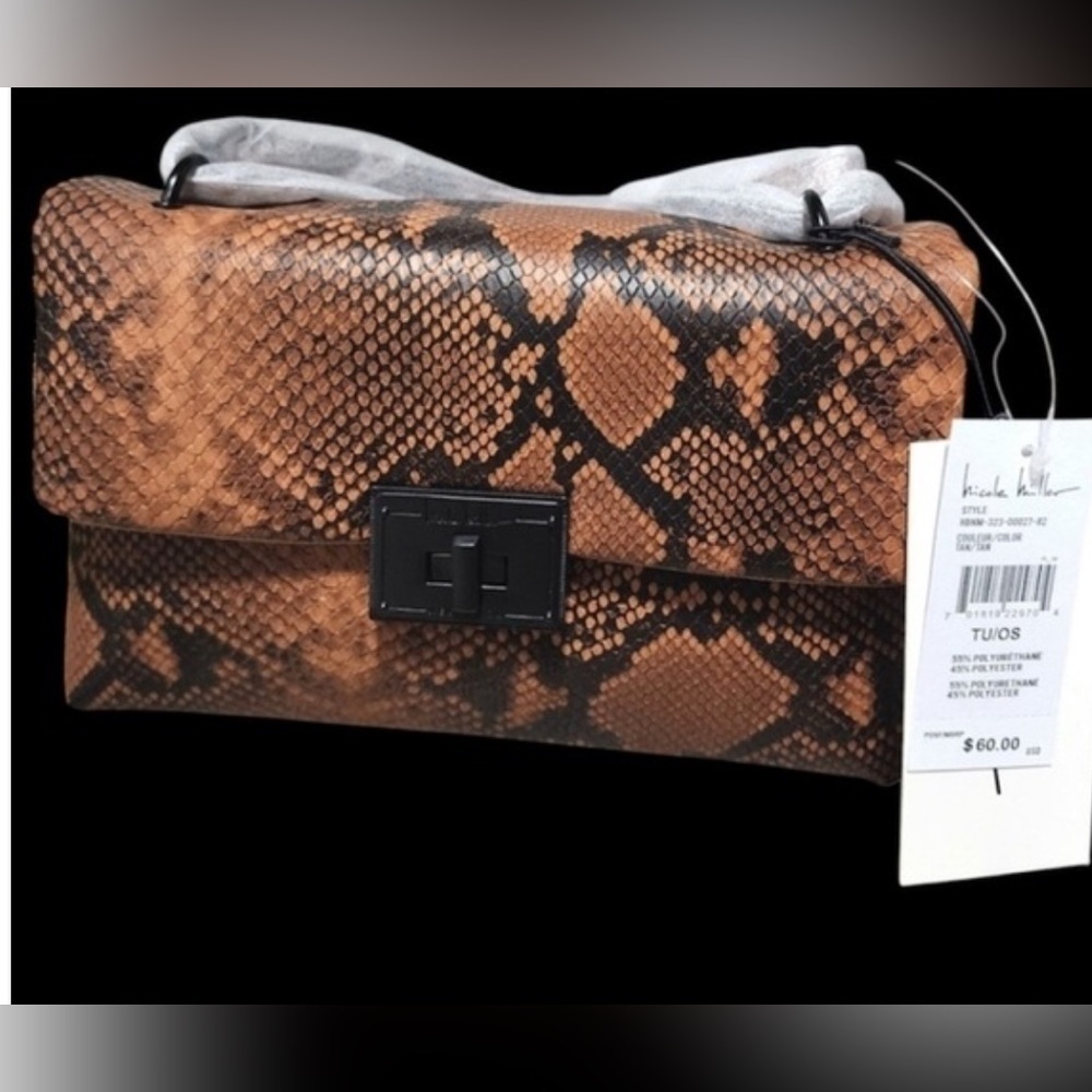 Nicole Miller Brown and Black Snakeskin Purse NWT